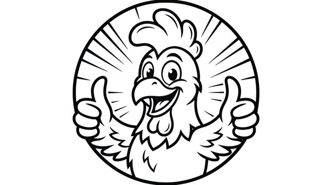 Smiling cartoon chicken giving two thumbs up in a circle