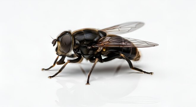 Macro Photography of Large Black Horse Fly Tabanus bovinus on White Background