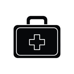 Obraz premium Black and white medical first aid kit with cross symbol