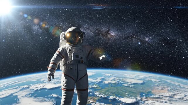 Astronaut in space with Earth view