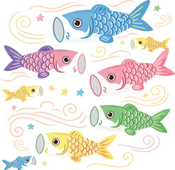 Fototapeta premium Colorful Koinobori Carp Streamers Pattern Vector for Children's Day Celebration in Japan