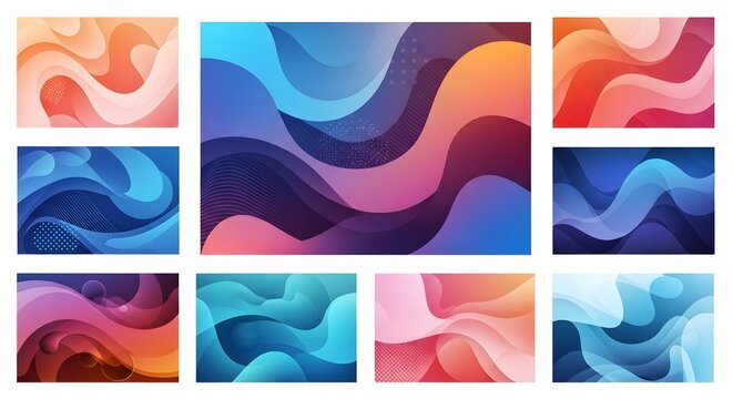 Abstract flowing background designs with vibrant color gradients and wavy organic shapes