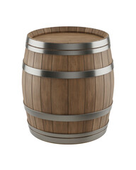 Obraz premium Wooden barrel with metal hoops container isolated on a transparent background