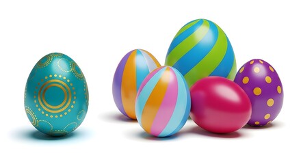 Fototapeta premium A Collection of Five Vibrantly Colored and Glossy Easter Eggs with Unique Patterns
