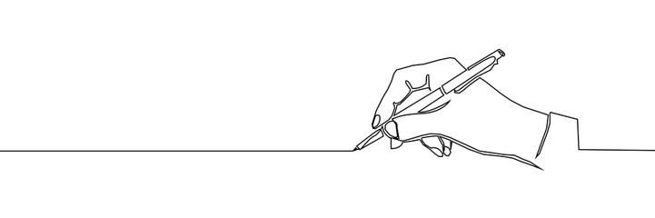 Continuous one line pen hand pencil write one art icon book journal sketch. Sign line pen hand vector signature letter notebook person background contract document single legal white school paper © Максим Зайков