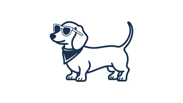 A cute dachshund dog wearing stylish sunglasses and a bandana in a simple clean line art style Vector