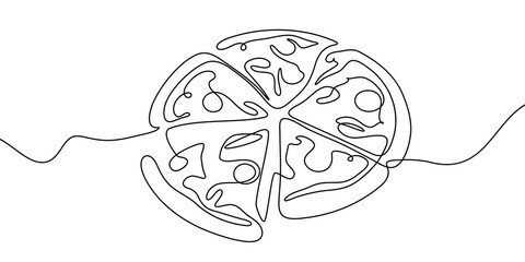 Illustration pizza vector slice icon cheese food hand drawn background sketch. Continuous line pizza set isolated pizzeria outline symbol doodle italy menu eat piece art design logo italian white flat © Максим Зайков