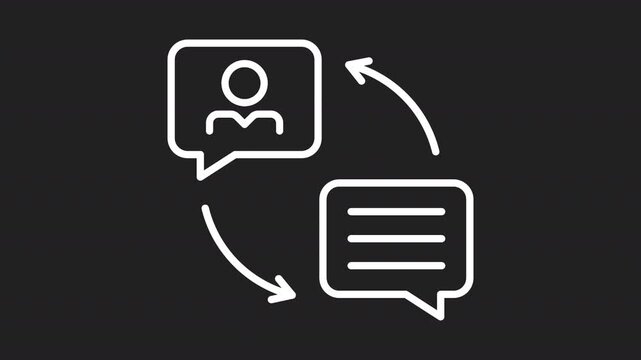 Animated Customer Review Interaction Black Line Icon. Feedback rating user response and communication exchange concept. Icon animation on transparent background