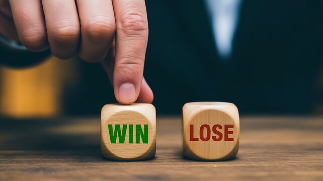 Hand choosing win over lose decision making business success concept