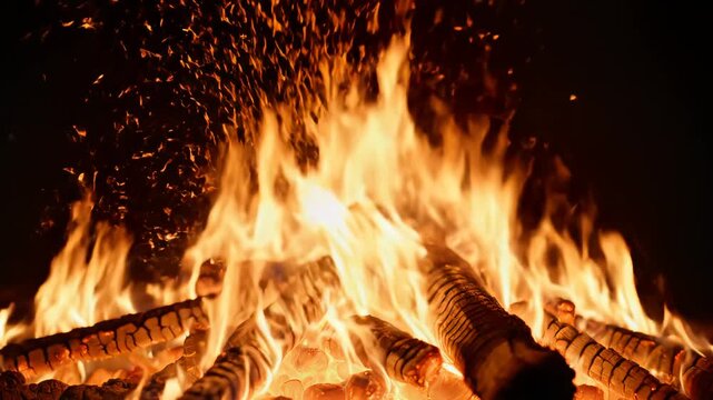Wood burning in a fire