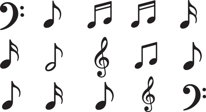 Musical notes and symbols on a white background pattern