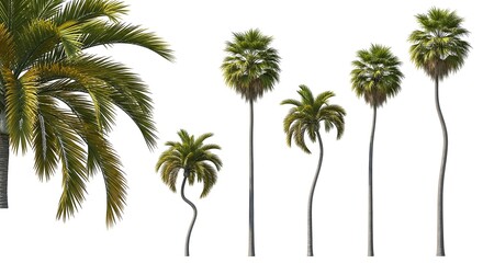 Obraz premium Collection of Diverse Palm Trees in Varying Heights Against a White Background