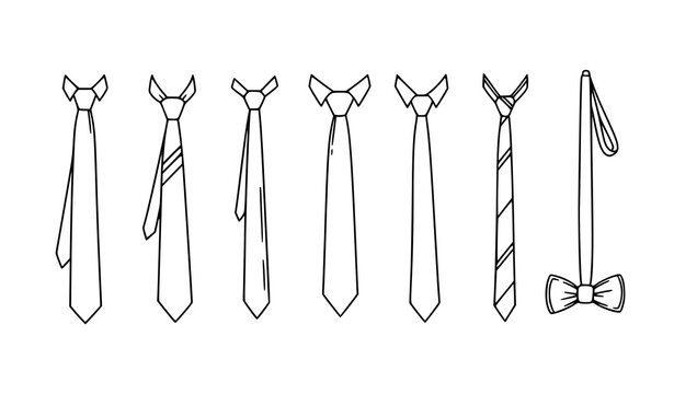 Hand drawn vector long tie icons professional and student dress code silhouettes