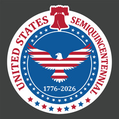 United states semiquincentennial logo with eagle and liberty bell on dark background © firoz