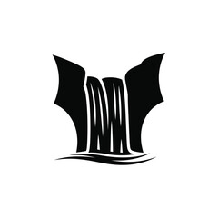 Silhouette of a black waterfall with white streams and splashes © dipu