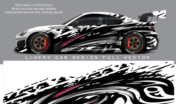 car livery design vector. Graphic abstract stripe racing background designs for wrap