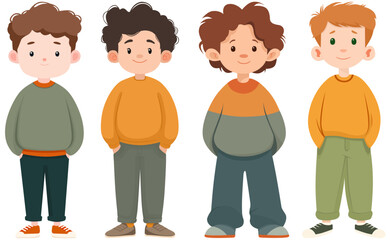 Fototapeta premium Cartoon boys character set colorful simple vector collection