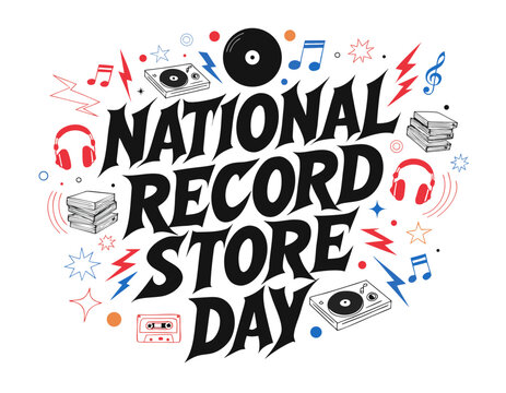 Retro Music and Record Store Day Vector Illustration, Vinyl and Turntable Concept