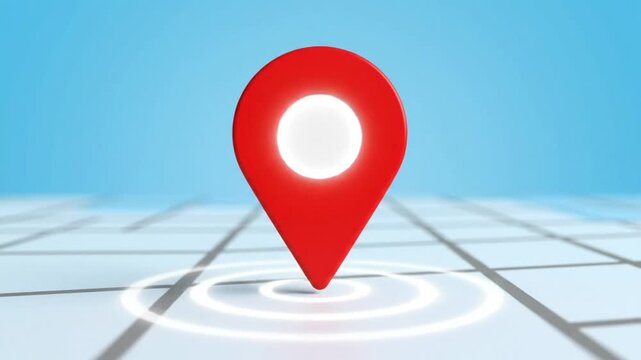 Red location pin animation on a map with sound effects for finding location and navigation