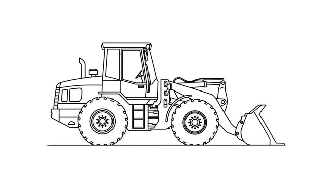 Heavy duty front loader machine with large tires and bucket for construction and industrial use on a plain background