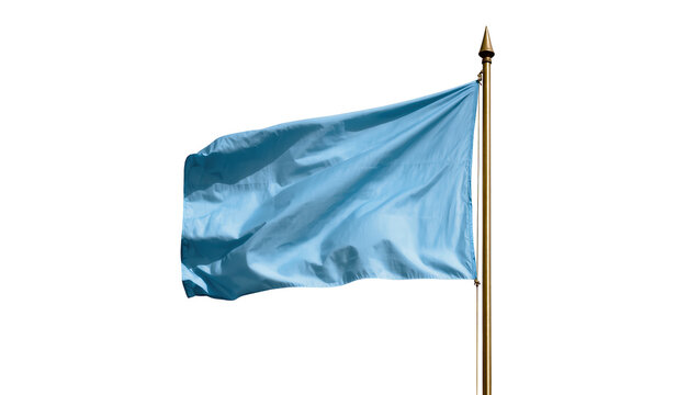 Waving azure fabric flag billowing gently in the breeze, isolated on transparent background for patriotic designs and symbolic representations