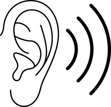 Ear with sound waves icon, hearing symbol, listening concept, vector illustration