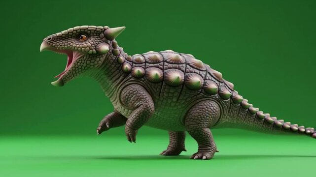 Adorable Baby Ankylosaurus Dancing Spin on Chroma Key Green Background &ndash; Realistic Dino