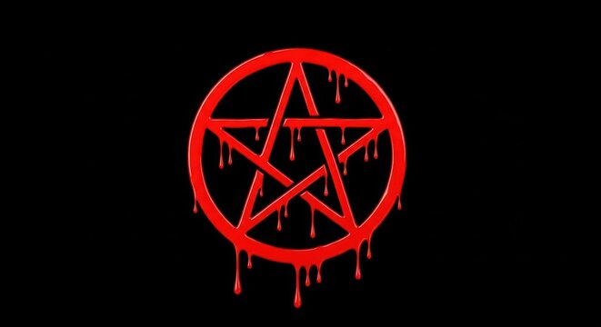 Dripping red pentagram symbol on black background