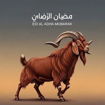 Majestic brown goat illustration for eid al adha mubarak greeting