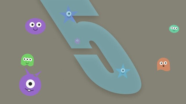 An animated colorful countdown timer from 10 to 1 with cute floating characters