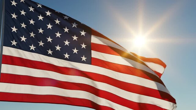 American flag waving in sunlight