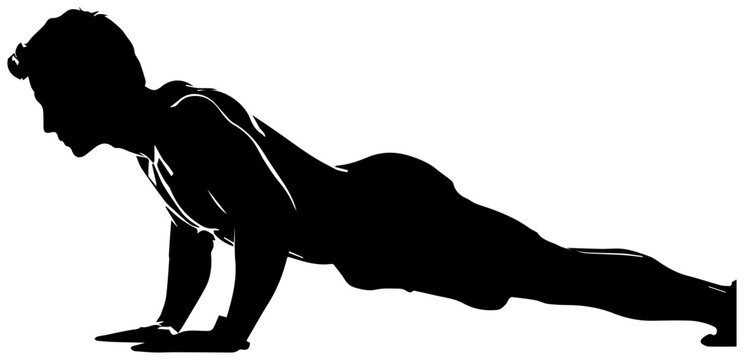 Person doing push ups in plank position exercising fitness workout silhouette black white background strong healthy lifestyle exercise routine bodyweight training muscular