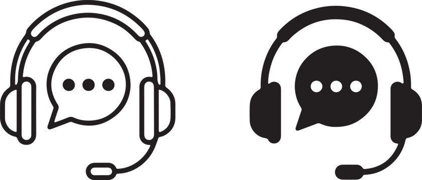 headset customer service with chat bubble icon line and solid style vector illustration