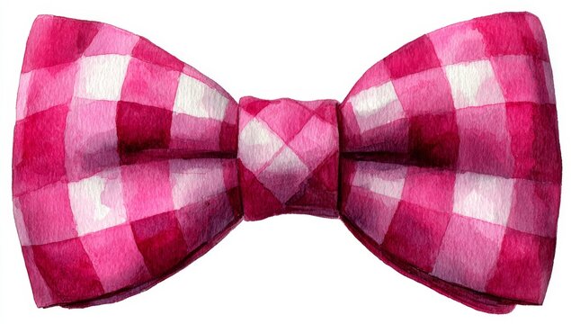 A watercolor illustration of a cute pink gingham bow, rendered in a hand‑drawn style and isolated on a white background