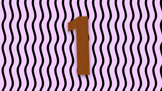 Animated colorful countdown timer from five to one on a pink wavy pattern background