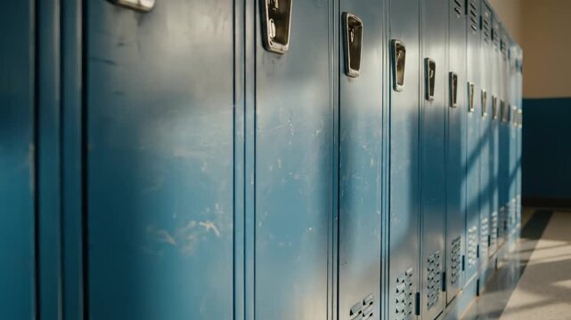 Blue lockers in a row