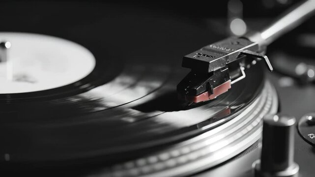 Closeup of a vinyl record player