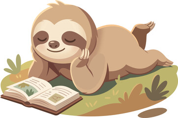 Naklejka premium Sloth Reading Book Nursery Birthday Kids Design 