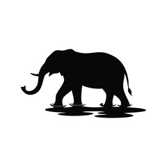Obraz premium Elephant silhouette vector illustration with detailed trunk and legs design, elephant bathing in river silhouette vector illustration