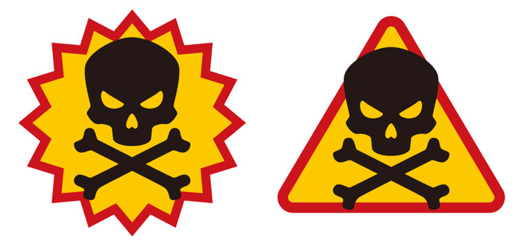 ドクロの危険・毒・警告マーク アイコンセット / Danger skull poison and warning signs icon set