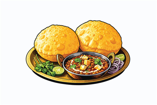 Golden puris with chana masala vector illustration