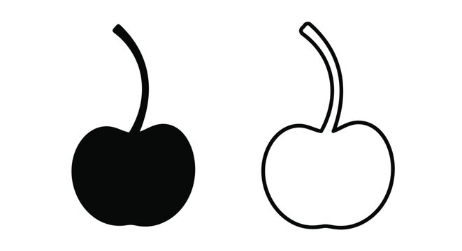 Two cherries depicted in contrasting black and white line art styles