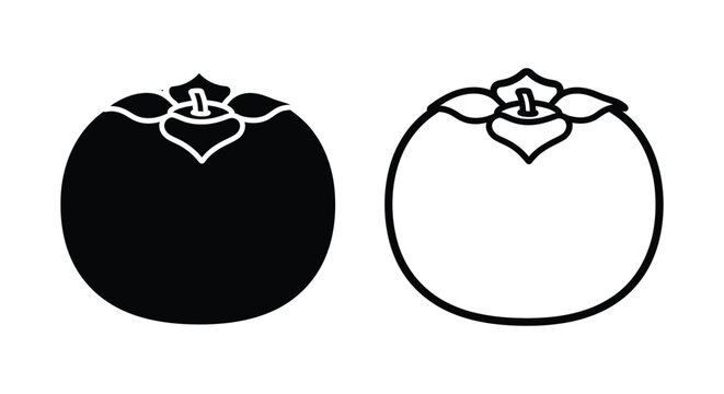 Two persimmon illustrations one solid black one outlined in white