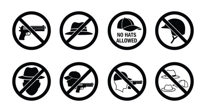 Prohibited items hats guns and face coverings no access allowed