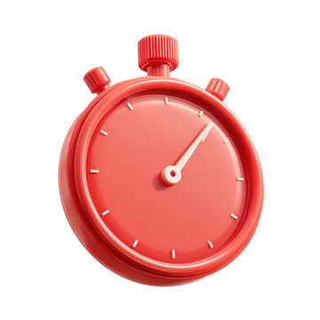 red stopwatch 3d icon in cartoon plastic style minimal isolated on transparent background
