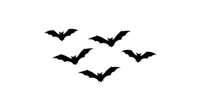 A flock of bats silhouetted against a white background, perfect for Halloween themes