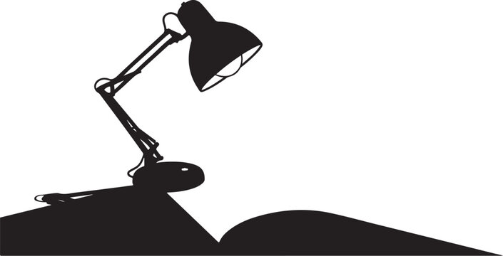 Black desk lamp, reading light, study illustration, office vector icon