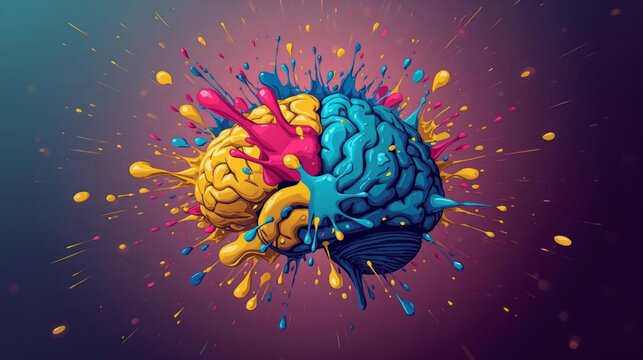 vector graphic illustration of a vibrant brain exploding with dynamic