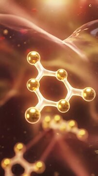 Thyroid hormone t3 t4 golden molecule structure warm organic fluid background abstract medical science chemistry design for endocrine research metabolism health illustration glowing modern healthcare