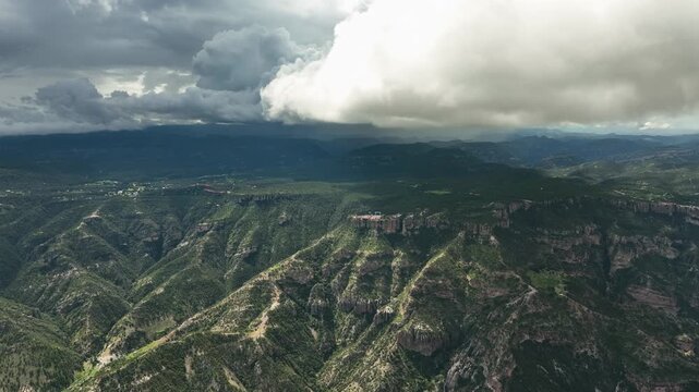 Aerial view approaching the cable car platform in Copper Canyon Park, Mexico